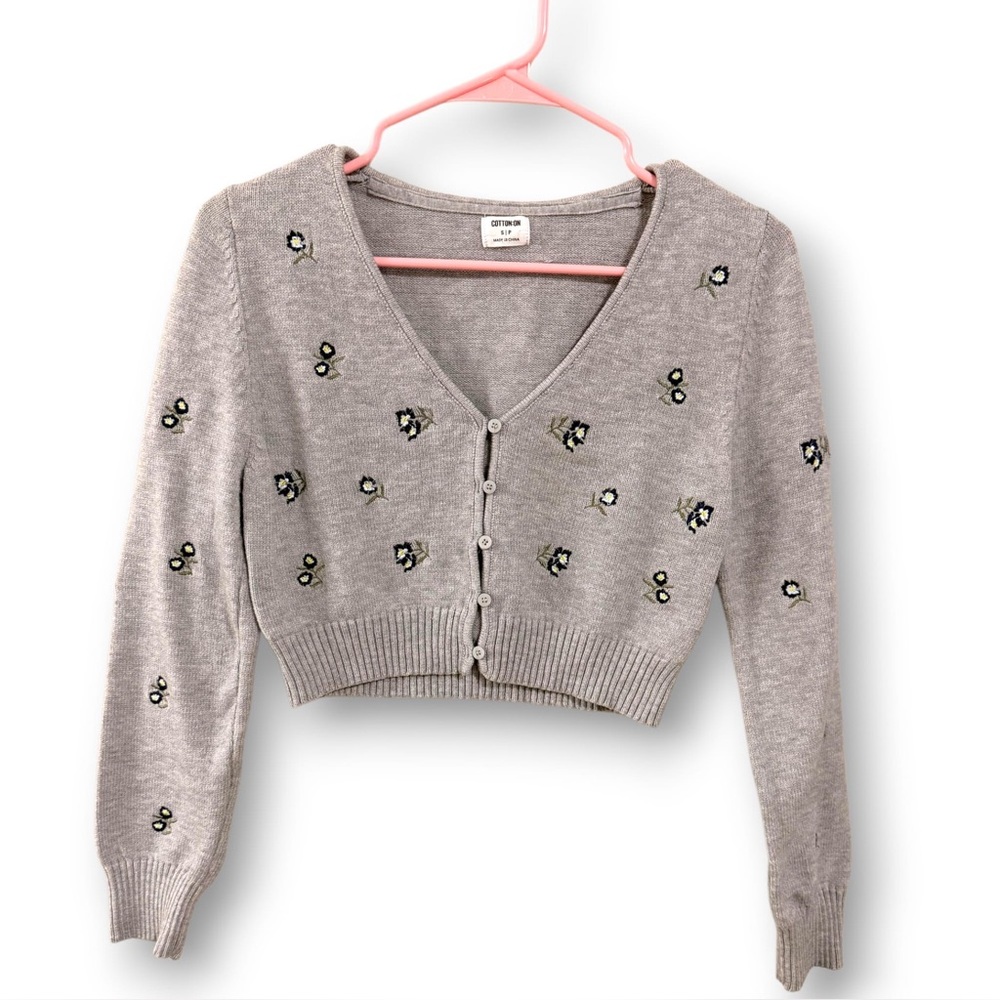 Cotton On Light Gray Embroidered Cardigan